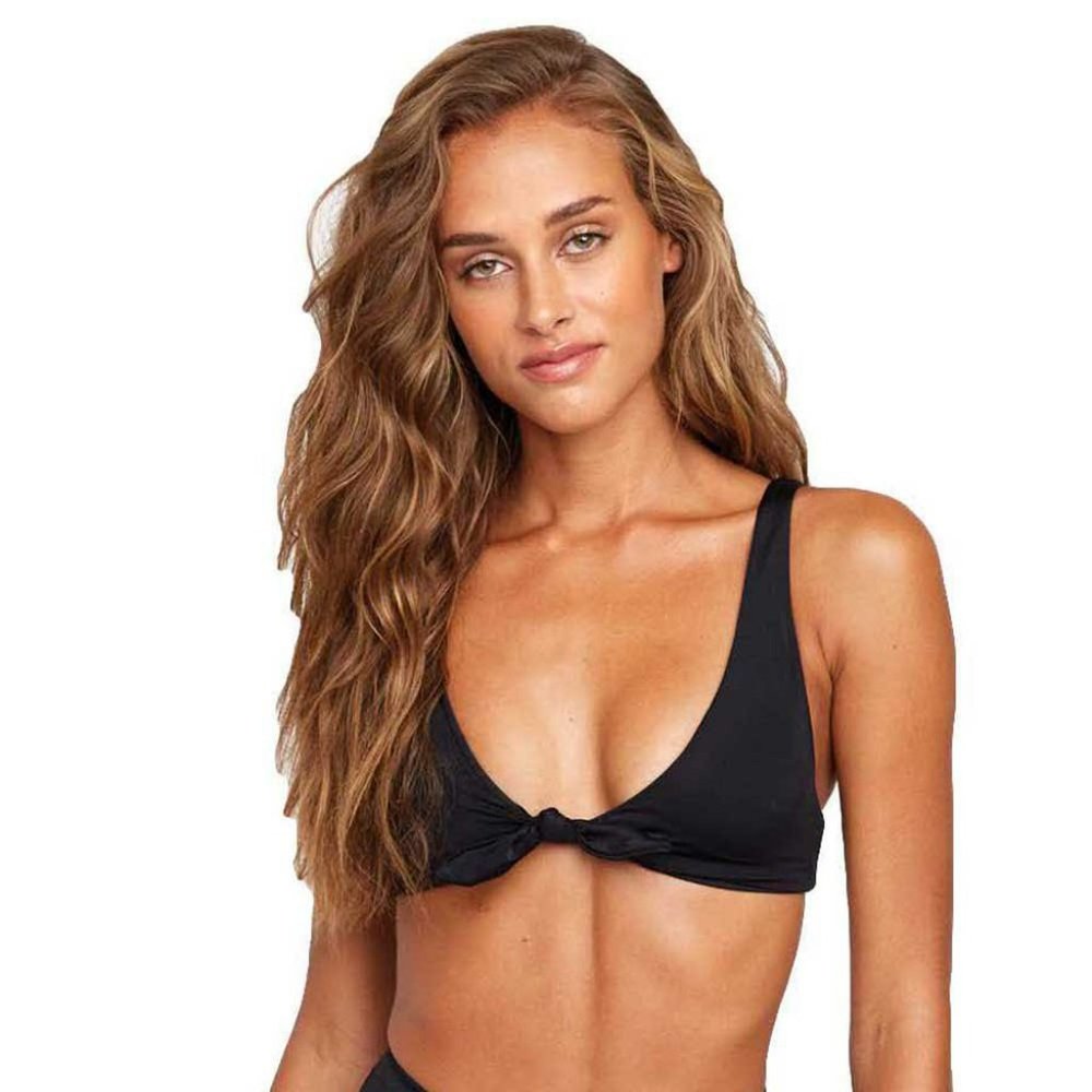 NEW WITH TAGS!! RVCA Black Solid Tie Front Wide Strap Bikini Top